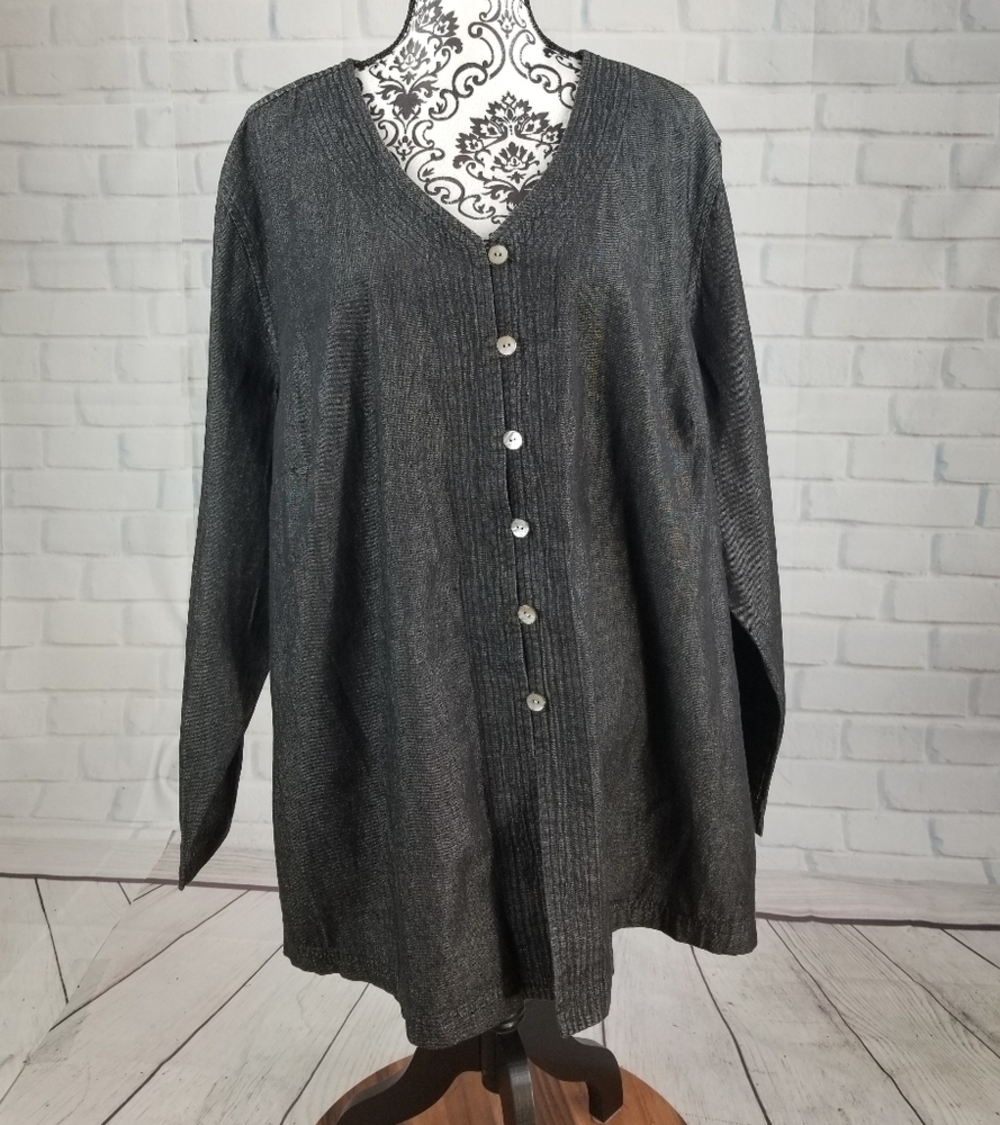 Jeanology long sleeve button front shirt size 24w